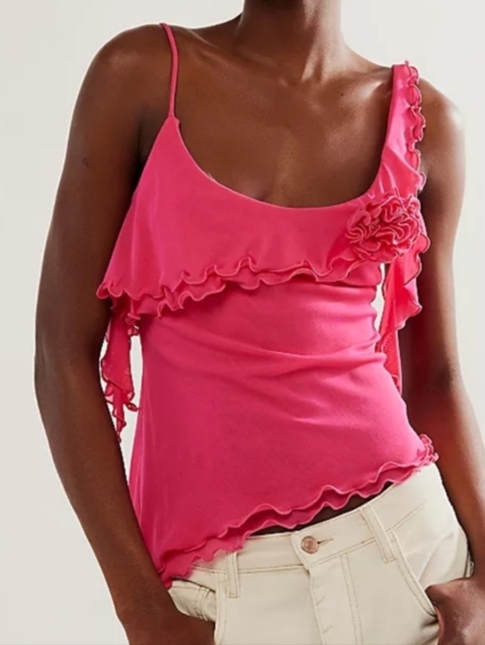 NWT Free People Ruffle Mesh Top In M ( Ptp 16 Stretch To 20)